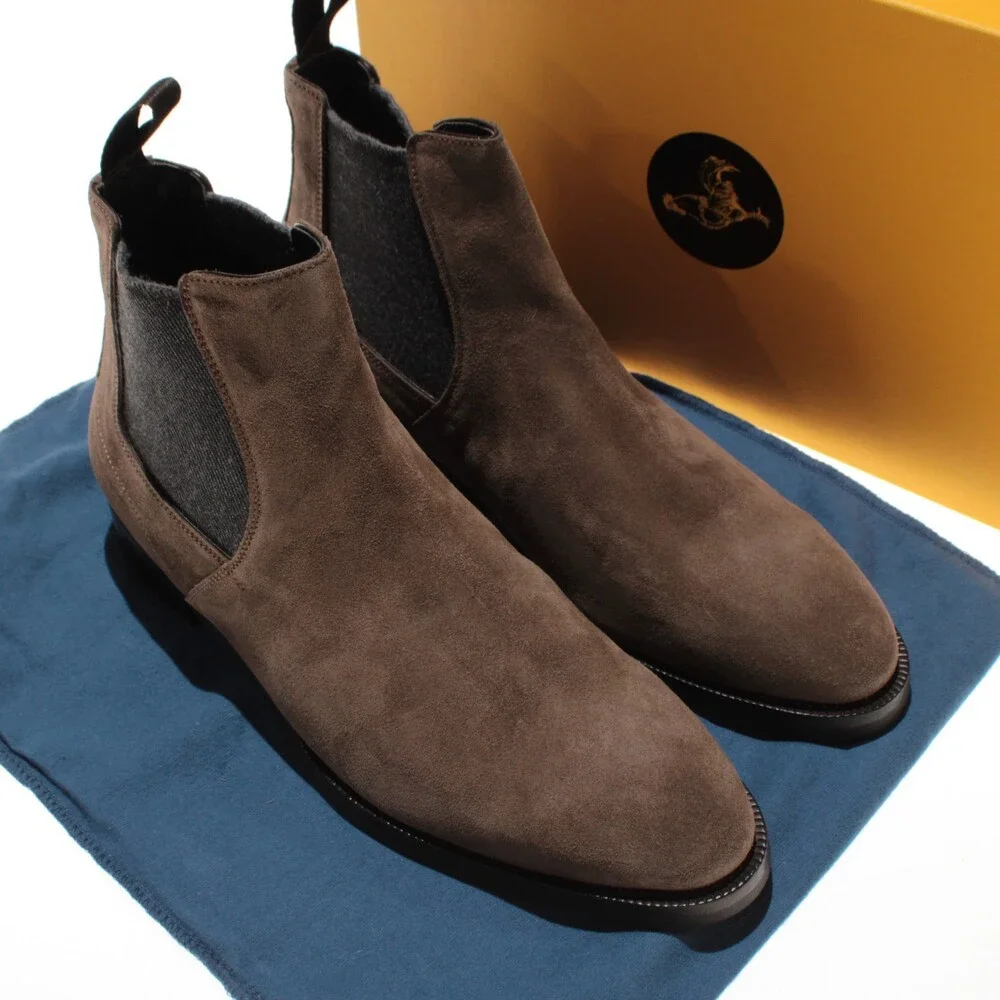 Di Bianco NWD Pull On Chelsea Boots Size 42 (US 9) in Brown Suede Made in Italy